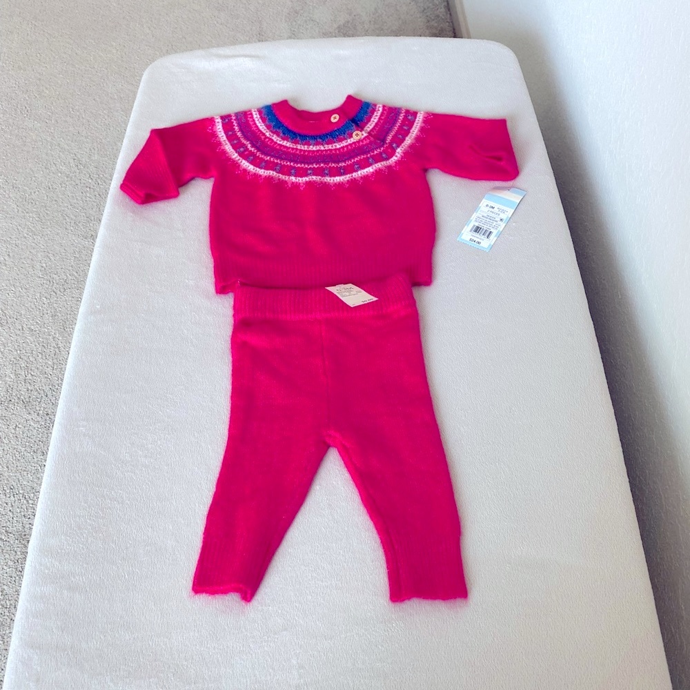 Cat & Jack Hot Pink Fair Isle Hot Pink 2pc. Sweater Set.  Sz. 0-3 months, NWT